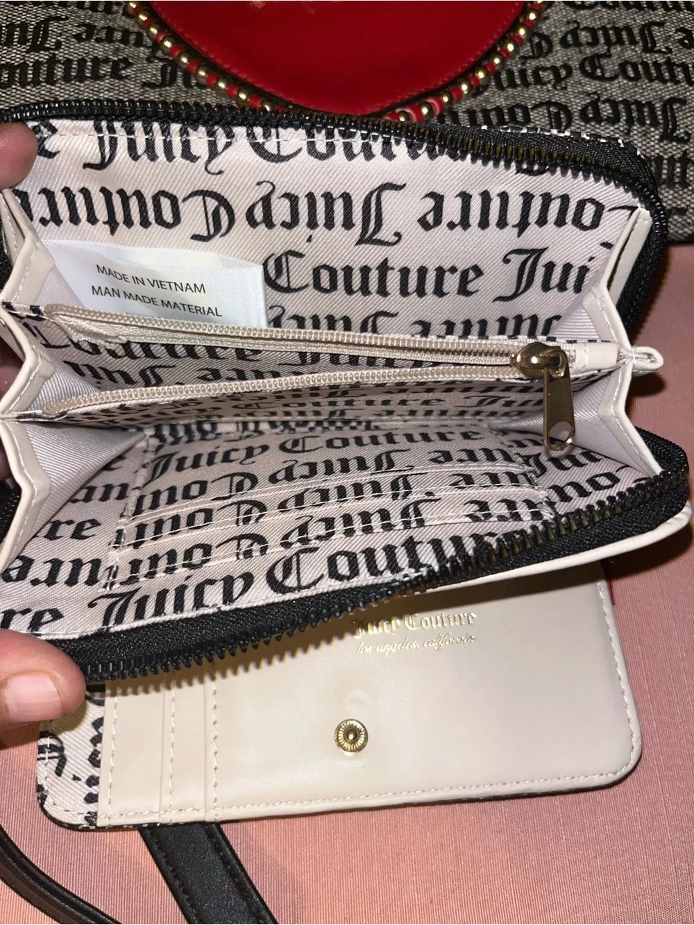 Juicy Couture Black & White Logo Satchel with Red Heart Accent & Wallet